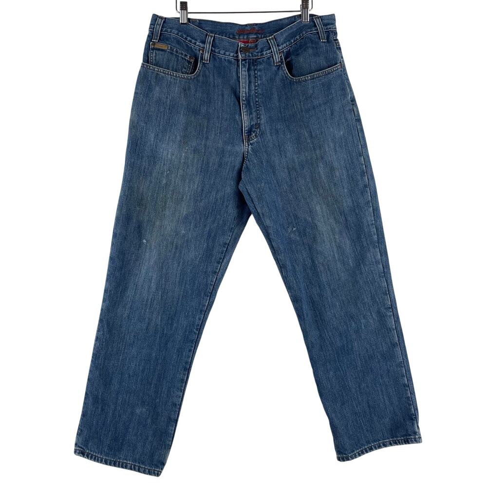 VTG Eddie Bauer Mens Premium Denim Flannel Lined Jeans 36x30 Blue Relaxed Fit